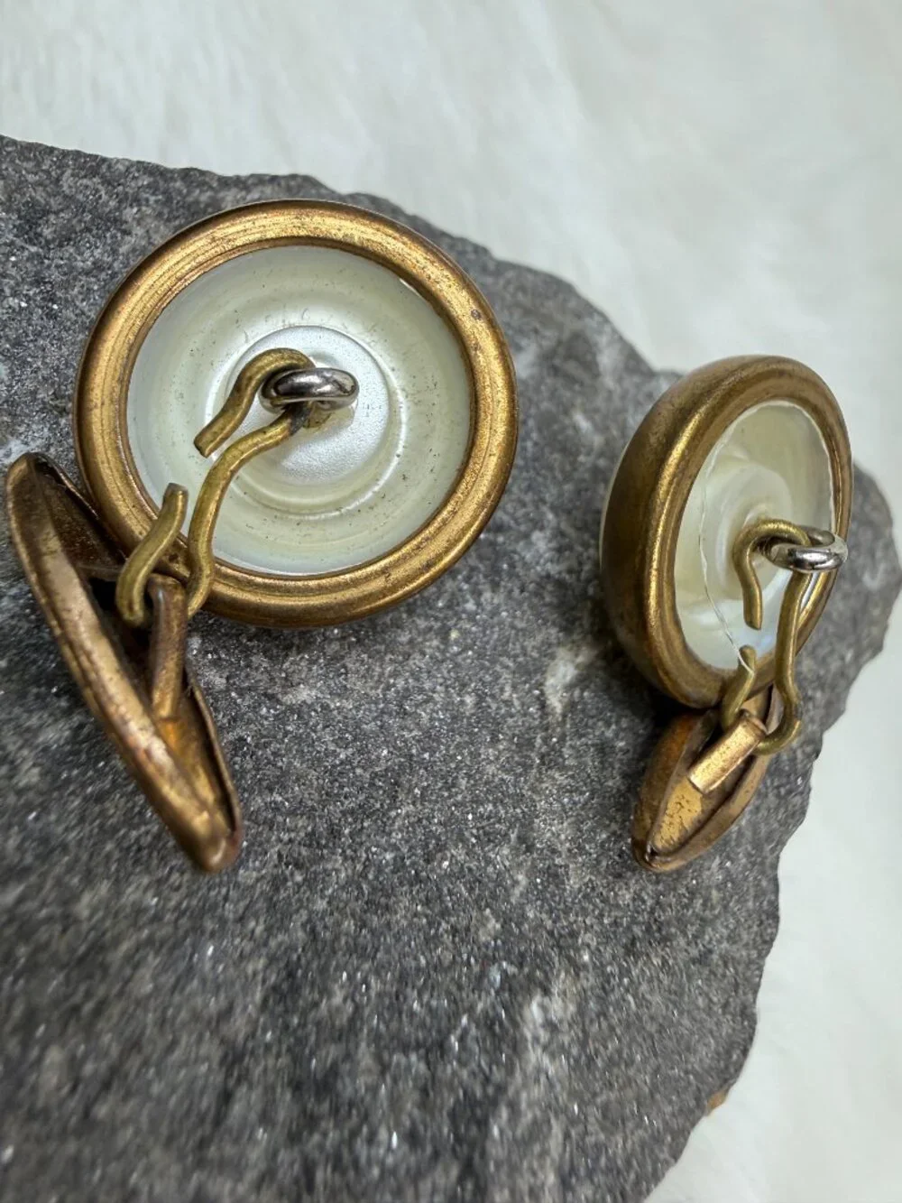 Vintage Faux Pearl & Gold Tone Cufflinks Cuff Links